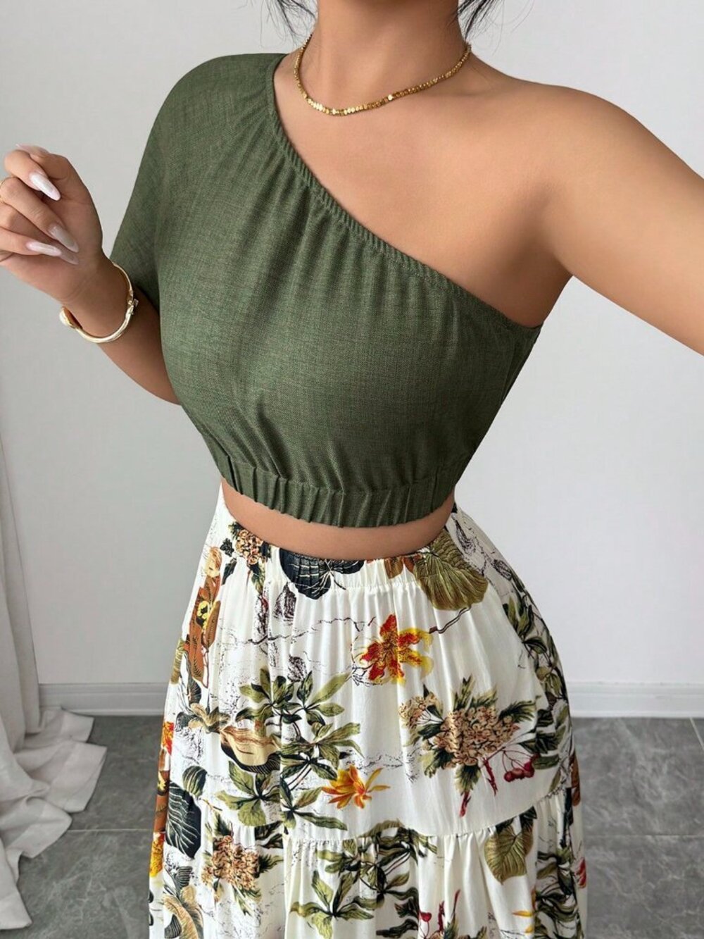 Multicolor Boho Women's Crop Blouse And Ruffle Hem Skirt Two Piece Set - Picture 4 of 6